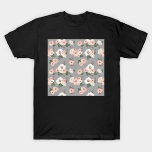 Pink White Flowers on Gray / Floral Bouquets Gray T-Shirt